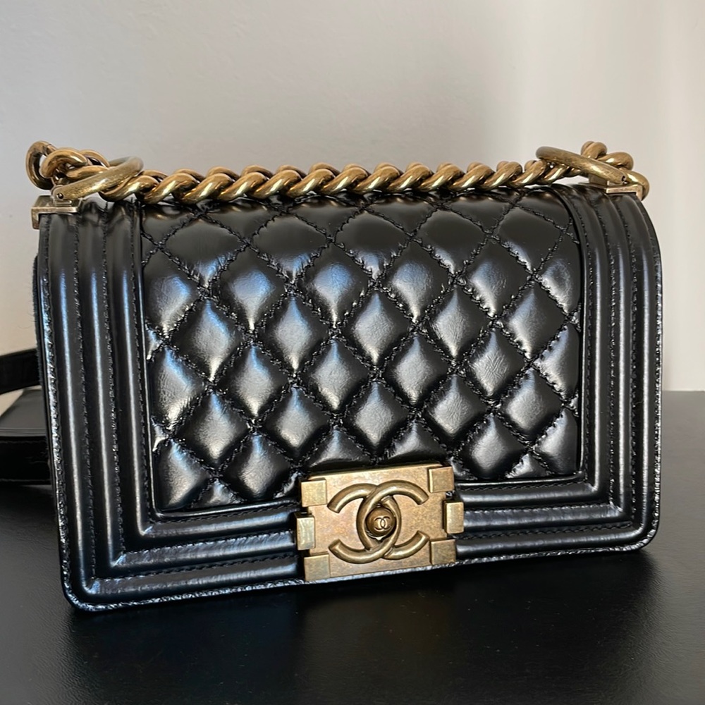 Authentic New Chanel Boy Small Black Antique Gold Hardware